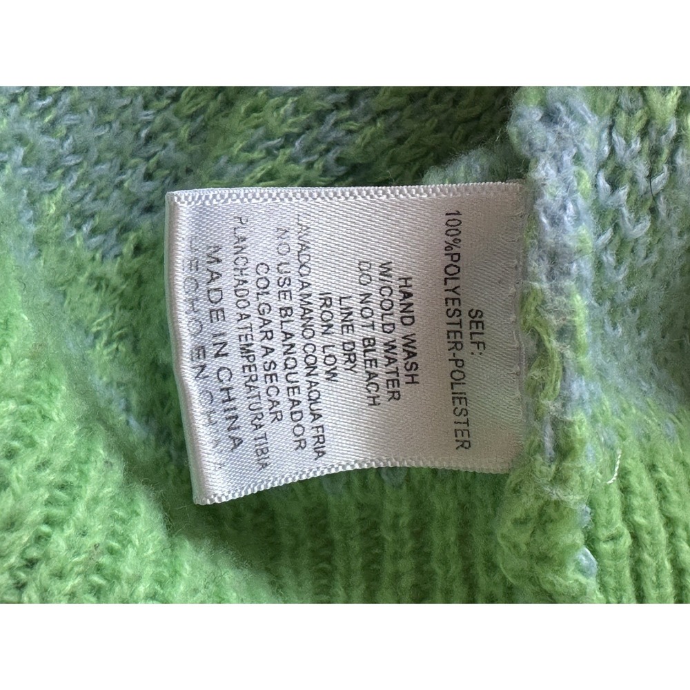 Listicle Dopamine Cardigan S Green Blue Checker Pink Trim Chunky Knit - Picture 8 of 8